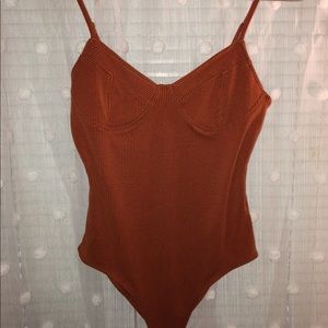 Ribbed Orange/Rust Tank Top Bodysuit